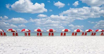 Robert Bellomy Royalty-Free and Rights-Managed Images - Destin, Florida Red Beach Umbrellas by Robert Bellomy