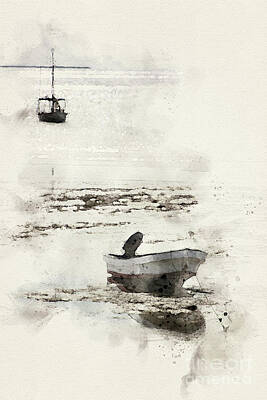 Minimalist Movie Posters - Dhows At Low Tide In Zanzibar Watercolor by Allan Swart