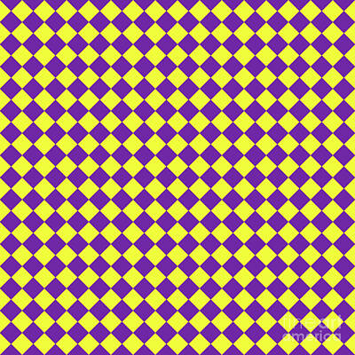 Royalty-Free and Rights-Managed Images - Diagonal Chequered Checkerboard Pattern In Sunny Yellow And Iris Purple n.0052 by Holy Rock Design