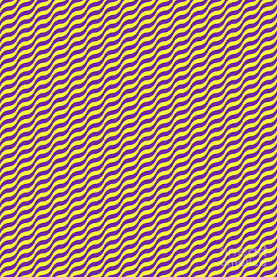 Royalty-Free and Rights-Managed Images - Diagonal Wavy Serpentine Stripe Pattern in Sunny Yellow And Iris Purple n.1882 by Holy Rock Design