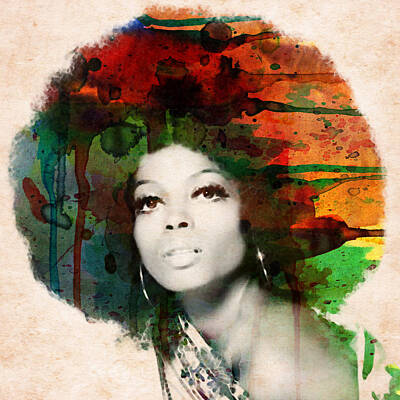 Musicians Digital Art - Diana Ross colorful watercolor portrait by Mihaela Pater