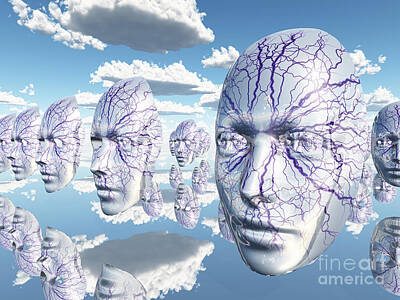 Recently Sold - Surrealism Digital Art Rights Managed Images - Diembodied faces hover in surreal scene Royalty-Free Image by Bruce Rolff