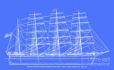 Landmarks Drawings - Dirigo, the First American Steel, Sailing Ship b5 by Historic Illustrations