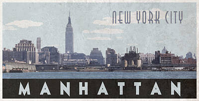City Scenes Mixed Media - Distressed Vintage New York City Travel Poster by Positive Images