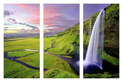 Vintage Signs - CLICK IMAGE..DIY Pattern.Triptych. 3 part modern art..Icelandic Waterfall  by Bruce Matczak