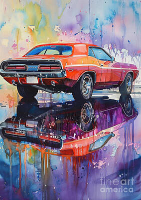 Surrealism Painting Royalty Free Images - Dodge Challenger Royalty-Free Image by Lowell Harann