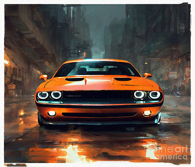 Sports Mixed Media - Dodge Challenger Srt Hellcat Orange Sports Coupe Tuning Dodge Challenger American Sports Cars Dodge by Cortez Schinner