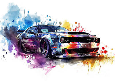 Sports Royalty-Free and Rights-Managed Images - Dodge Challenger SRT Super Stock automotive art by Clark Leffler