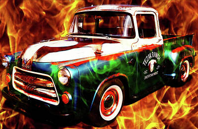 Transportation Digital Art - Dodge Truck Flamed  by Cathy Anderson