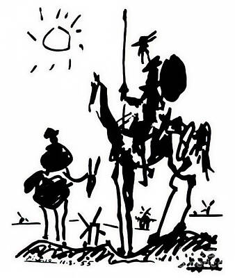 Animals Drawings - Don Quixote by Pablo Picasso 1955 by Pablo Picasso