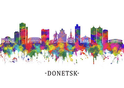 Skylines Mixed Media - Donetsk Ukraine Skyline by NextWay Art