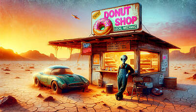 Transportation Digital Art Rights Managed Images - Donuts In The Desert Royalty-Free Image by Andy Gambino
