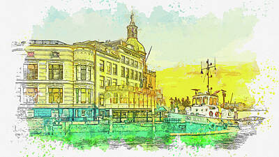 Fishing And Outdoors Plout - Dordrecht, Zuid-Holland, Nederland, watercolor, by Ahmet Asar by Celestial Images