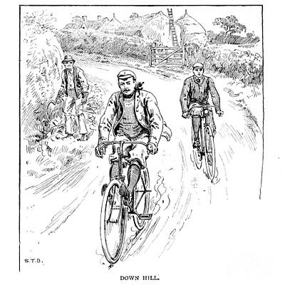 Comics Photos - Downhill Cycling 1896 a2 by Historic illustrations