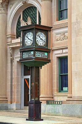 Music Photos - Downtown Gastonia O.B. McClintock Clock  by Carol Montoya