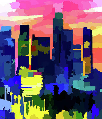Skylines Rights Managed Images - Downtown Los Angeles Skyline at Sunset Royalty-Free Image by Jon Baran