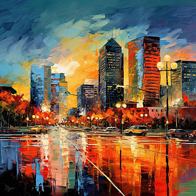 City Scenes Paintings - Downtown Louisville - Colorful Abstract Art by Lourry Legarde