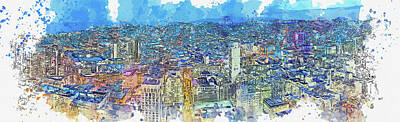 Abstract Skyline Paintings - .Downtown, San Francisco, California by Celestial Images