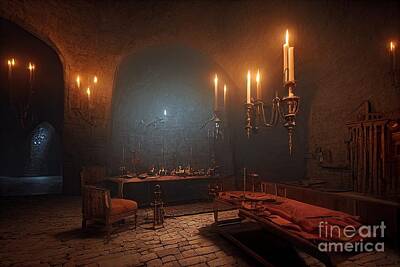 Fantasy Digital Art Rights Managed Images - Dracula castle torture chamber Royalty-Free Image by Benny Marty