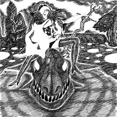 Fantasy Drawings - Dragon attack 3 by Grant Wilson
