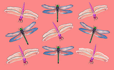 Mixed Media Royalty Free Images - Dragonflies on Peach Royalty-Free Image by Judy Cuddehe