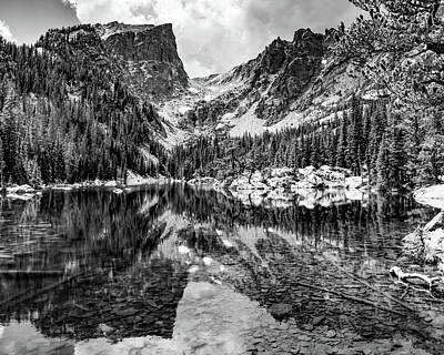 Autumn Leaves - Dream Lake Mountain Peaks - Black and White by Gregory Ballos