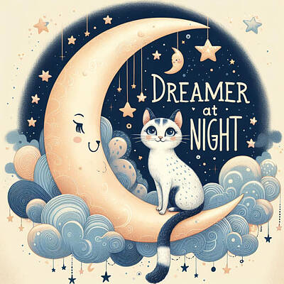 Mammals Digital Art - Dreamer at Night Motivational Quote by Eve Designs