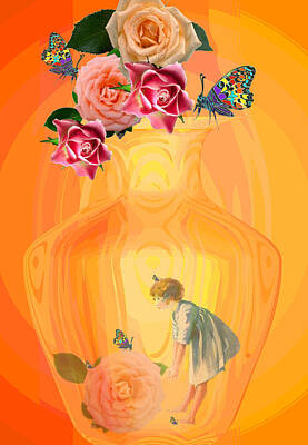 Roses Digital Art - Dreaming of Butterflies and Roses by Joyce Dickens