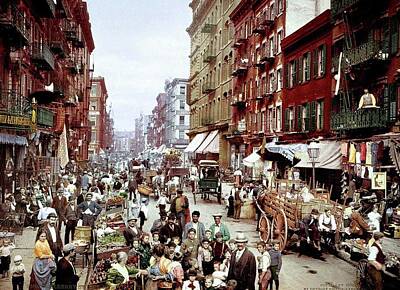 City Scenes Digital Art - Dreamy photochroms of New York City, 1900s - Mulberry Street by Celestial Images
