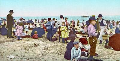 City Scenes Digital Art - Dreamy photochroms of New York City, 1900s - On the Beach at Coney Island by Celestial Images