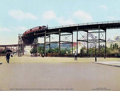 City Scenes Digital Art - Dreamy photochroms of New York City, 1900s - The Elevated at 110th Street by Celestial Images