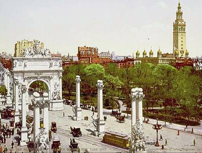 City Scenes Digital Art - Dreamy photochroms of New York City, 1900s - The Naval Arch at Madison Square. by Celestial Images