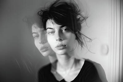 Portraits Digital Art - Dreamy Woman Portrait Black and White 01 by Matthias Hauser