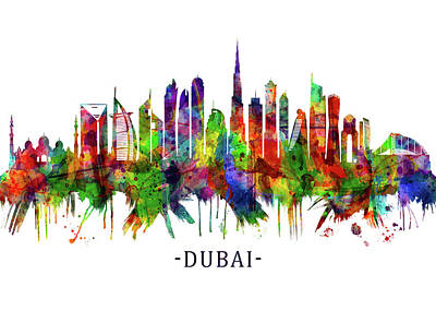 Abstract Skyline Mixed Media - Dubai United Arab Emirates Skyline by NextWay Art