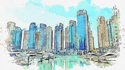 Abstract Skyline Paintings - .Dubai, United Arab Emirates, UAE - No 0700 by Celestial Images