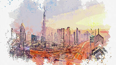 Skylines Paintings - .Dubai, United Arab Emirates, UAE - No 0808 by Celestial Images