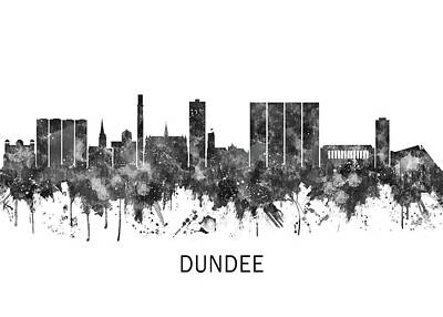 City Scenes Mixed Media Rights Managed Images - Dundee Scotland Skyline BW Royalty-Free Image by NextWay Art
