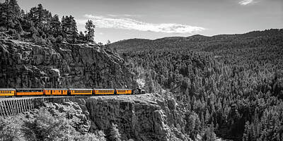 Lipstick Kiss - Durango And Silverton Train Crossing The High Line - Selective Color Panorama by Gregory Ballos
