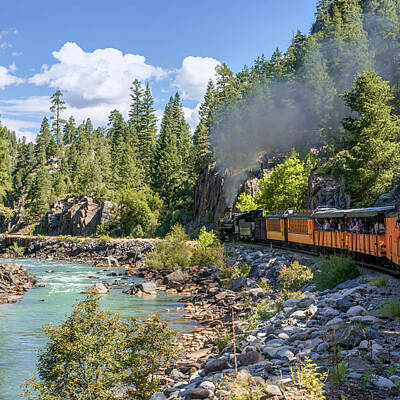 Transportation Photos - Durango Silverton Colorado Narrow Gauge Train Along The Animas River by Gregory Ballos
