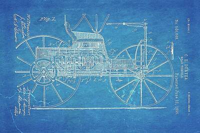Transportation Royalty Free Images - Duryea Road Vehicle Patent Art 1895 Blueprint Ian Monk Royalty-Free Image by Car Lover