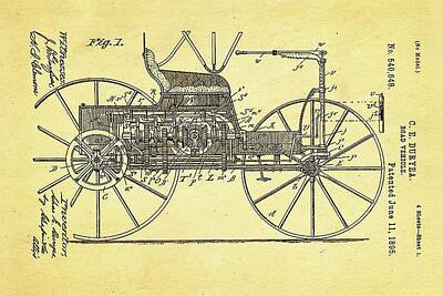 Transportation Royalty Free Images - Duryea Road Vehicle Patent Art 1895 Ian Monk Royalty-Free Image by Car Lover