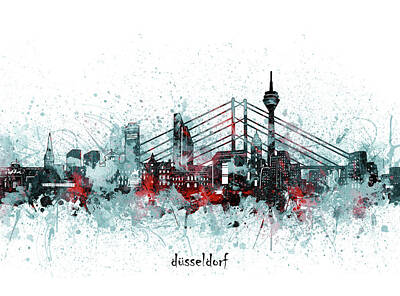 Abstract Skyline Digital Art - Dusseldorf Skyline Artistic V2 by Bekim M