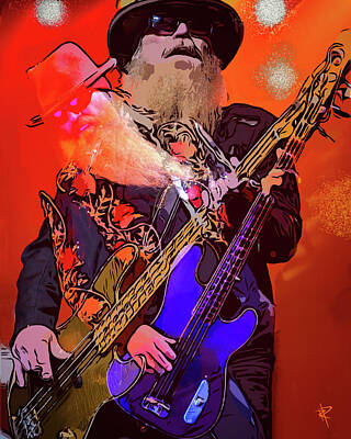 Musician Mixed Media Rights Managed Images - Dusty Hill Royalty-Free Image by Russell Pierce