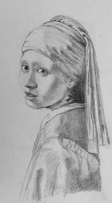Roses Drawings -  Dutch Girl Vermeer by Robin Rose