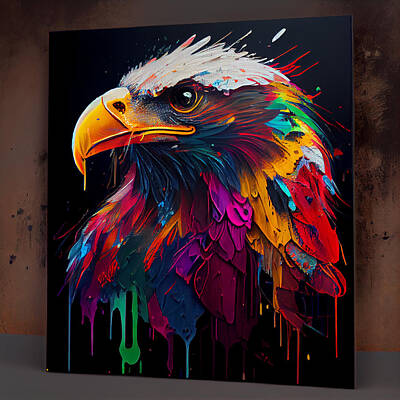 Birds Digital Art - Eagle  Dripping  in  colorful  acrylic  paint  bd  cc    ab  deba by Asar Studios by Celestial Images