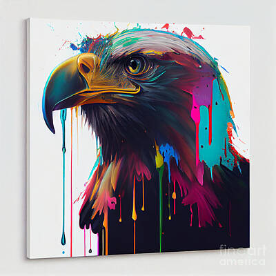 Birds Digital Art - Eagle  Dripping  in  colorful  acrylic  paint  by Asar Studios by Celestial Images