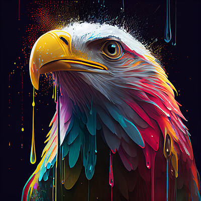 Birds Digital Art - Eagle  Dripping  in  colorful  acrylic  paint  cbbff  ee  ac  ad  f by Asar Studios by Celestial Images