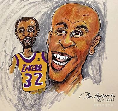 Recently Sold - Athletes Mixed Media - Earvin Magic Johnson Los Angeles Lakers  by Geraldine Myszenski