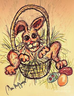 Mixed Media Royalty Free Images - Easter basket Hunting with Rabbit Royalty-Free Image by Geraldine Myszenski