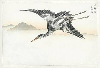 Animals Paintings - Eastern Common Crane illustration from Pictorial Monograph of Birds  1885 by Numata Kashu  by Shop Ability